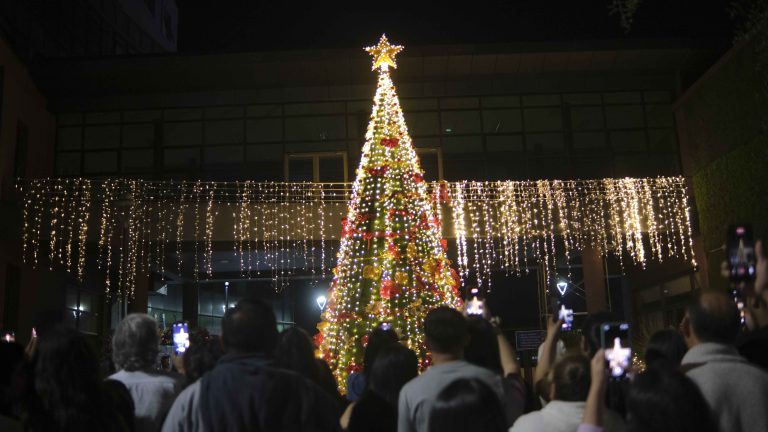 Se encendió la Navidad 2025 en San Carlos con árbol de innovador diseño